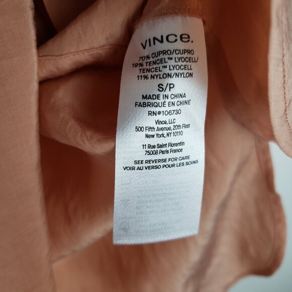 Vince Bishop Collar Cupro Blend Shirt Button Up Long Sleeve Top Peach Womens S - Picture 7 of 10